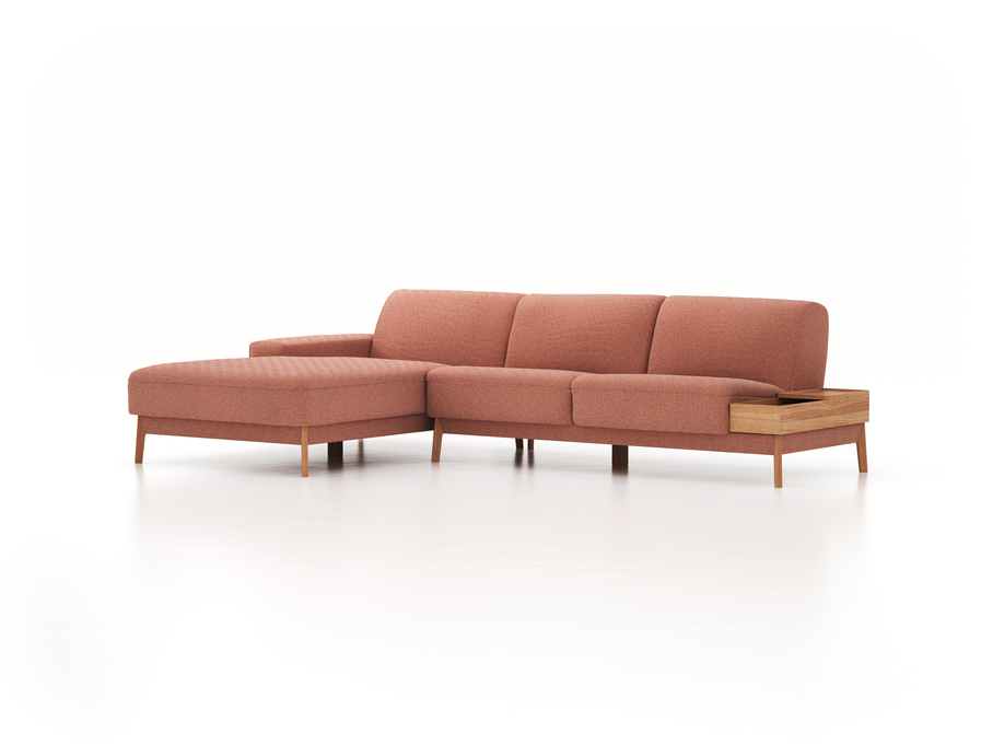Lounge-Sofa Alani, B 300 x T 179 cm, Liegeteil links, Sitzhöhe in cm 44, mit Bezug Wollstoff Elverum Ziegel (85), Eiche