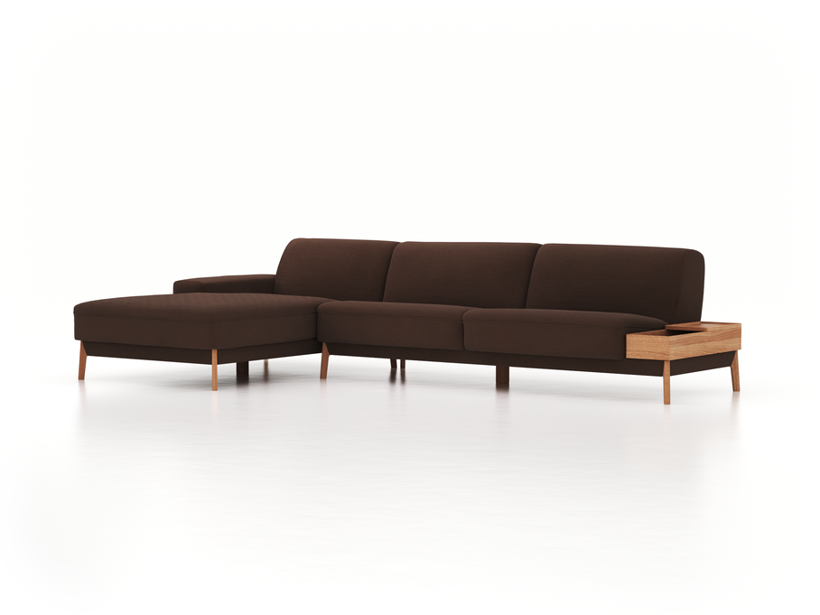 Lounge-Sofa Alani, B 340 x T 179 cm, Liegeteil links, Sitzhöhe in cm 44, mit Bezug Wollstoff Kaland Torf (70), Eiche