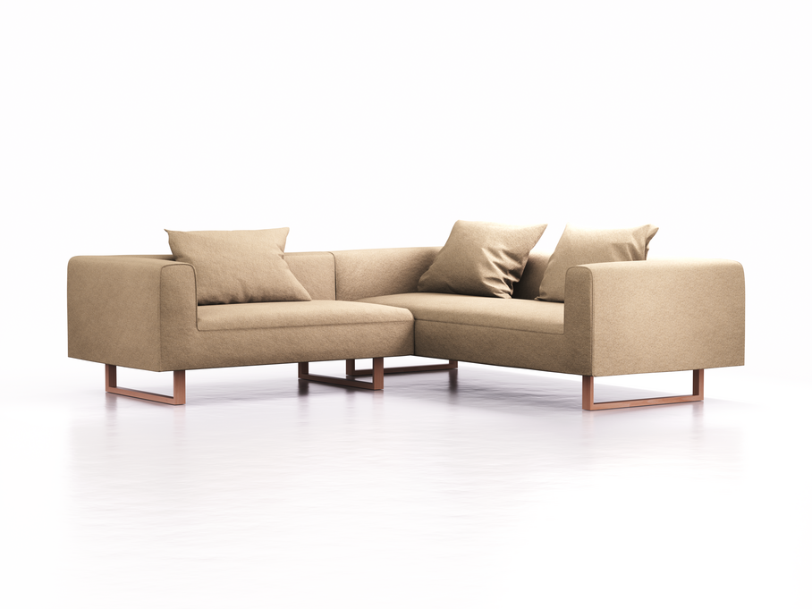 Ecksofa Sereno rechts, B246xT235xH71 cm, Sitzhöhe 43 cm, inkl. 3 Kissen (70x55 cm), Kufenfuß Buche, Wollstoff Stavang Sand