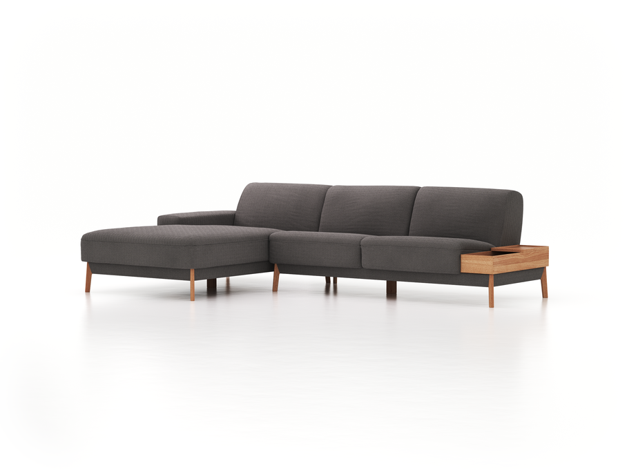 Lounge-Sofa Alani, B 300 x T 179 cm, Liegeteil links, Sitzhöhe in cm 44, mit Bezug Wollstoff Elverum Mocca (73), Eiche