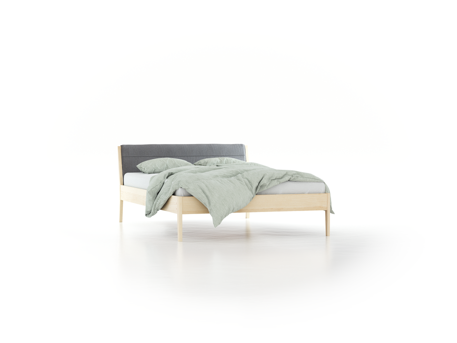 Bett Almeno mit Kopfhaupt inkl. abnehmbare Housse, 140 x 200 cm, Wollstoff Stavang Kiesel (62), Esche