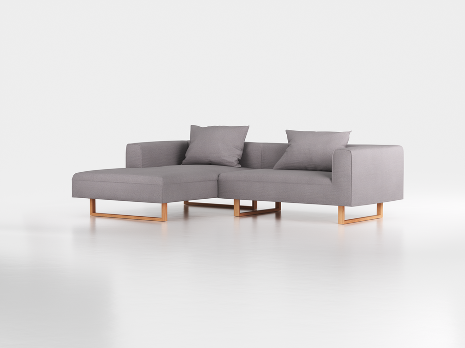 Lounge-Sofa Sereno inkl. 2 Kissen (70x55 cm), B 267 x T 180 cm, Liegeteil links, Kufenfuß, mit Bezug Wollstoff Stavang Kiesel (62), Buche