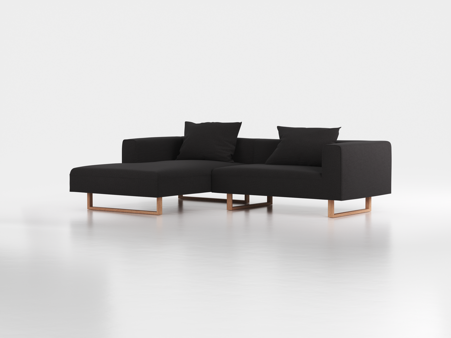 Lounge-Sofa Sereno inkl. 2 Kissen (70x55 cm), B 267 x T 180 cm, Liegeteil links, Kufenfuß, mit Bezug Wollstoff Stavang Schiefer (60), Eiche