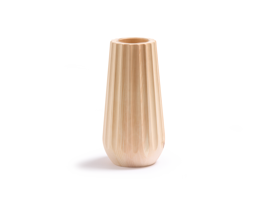 Vase aus Zirbenholz, Kannelur, inkl. Glaseinsatz