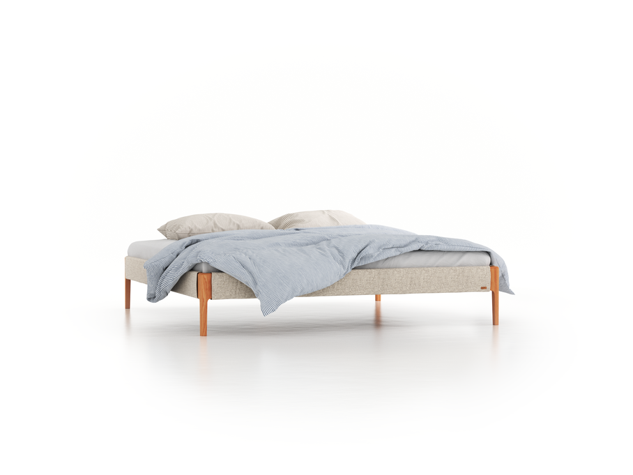 Bett Lorea ohne Betthaupt, 200 x 200 cm, Wollstoff Tano Natur Hell (80), Buche