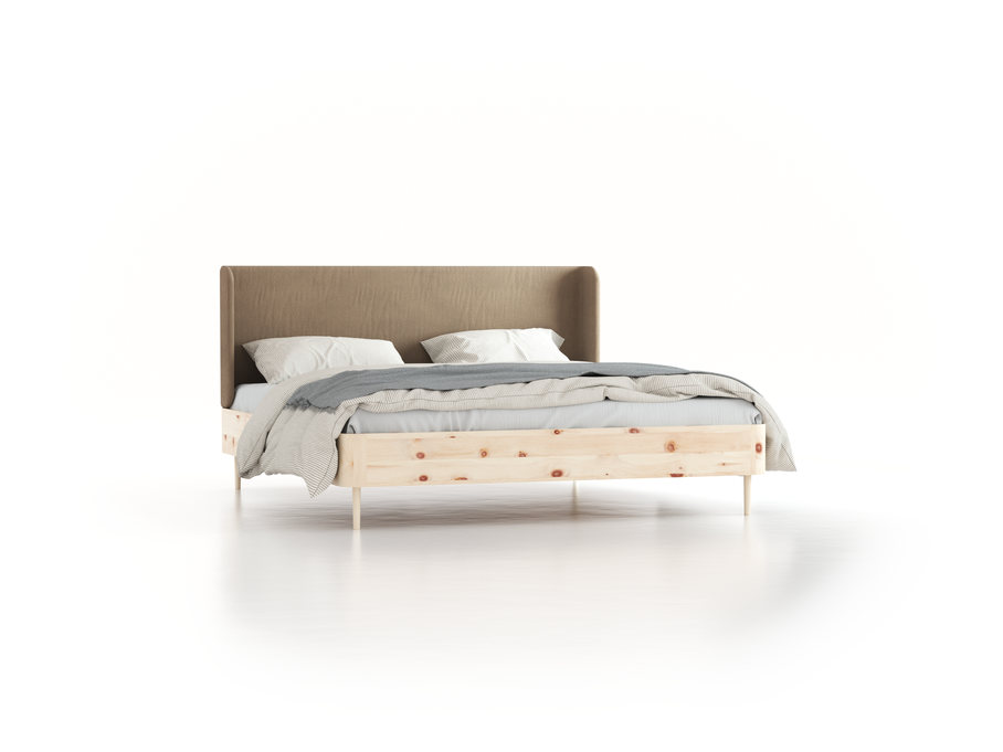 Bett Tonda mit Polsterbetthaupt, 180 x 200 cm, Wollstoff Elverum Haselnuss (74), Zirbe