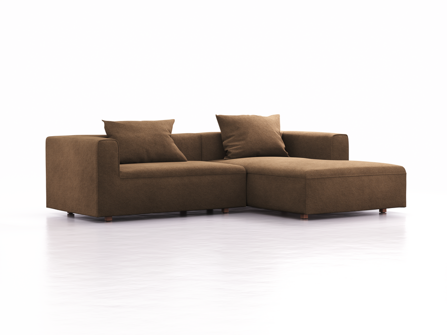 Lounge-Sofa Sereno, bodennah, B267xT180xH71 cm, Sitzhöhe 43 cm, mit Liegeteil rechts inkl. 2 Kissen (70x55 cm), Buche, Wollstoff Stavang Haselnuss
