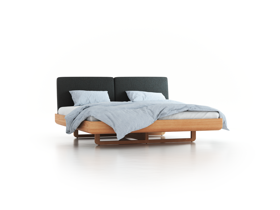 Bett Almara, 200 x 200 cm, mit Überzug Wollstoff Stavang Stein (61), Buche