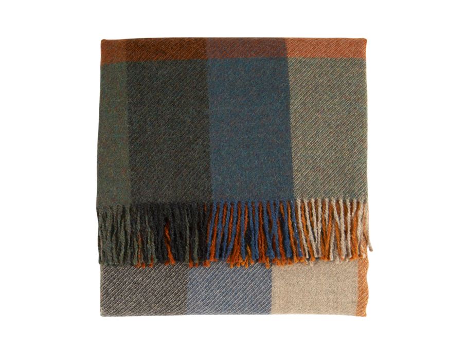 Wohndecke Tristan, wacholder, safran, rauchblau