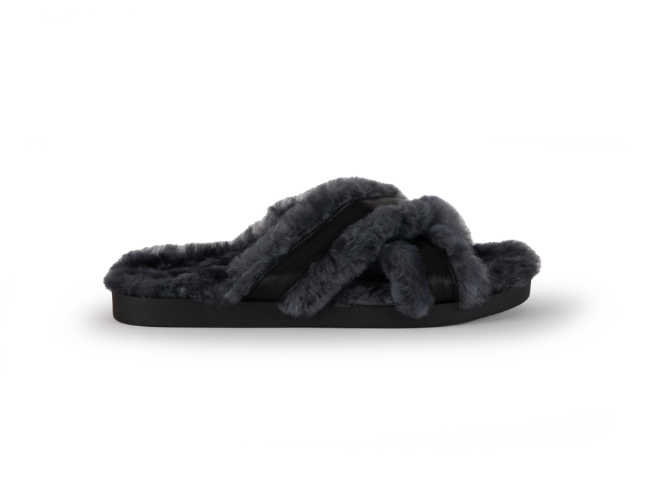 Fellpantoffel, schwarz