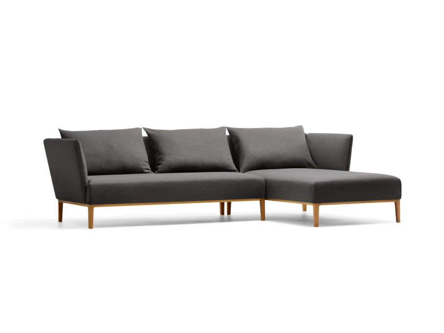 Lorea Lounge-Sofa, Liegeteil rechts, Eiche, mit Bezug Wollstoff Stavang Schiefer