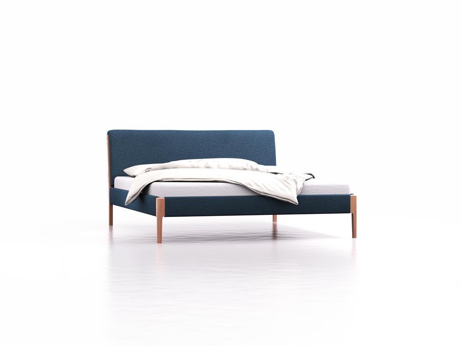 Polsterbett Lorea, Bett Lorea, 180 x 210 cm, Wollstoff Elverum Ozean (75), Buche