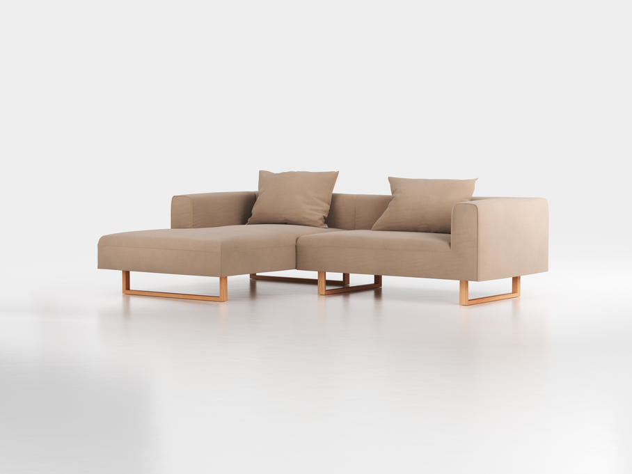 Lounge-Sofa Sereno inkl. 2 Kissen (70x55 cm), B 267 x T 180 cm, Liegeteil links, Kufenfuß, mit Bezug Wollstoff Elverum Haselnuss (74), Buche