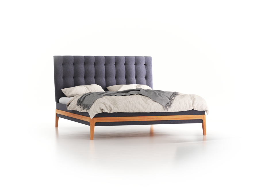Polsterbett Filomena, 180 x 210 cm, Wollstoff Elverum Torfblau (82), Buche