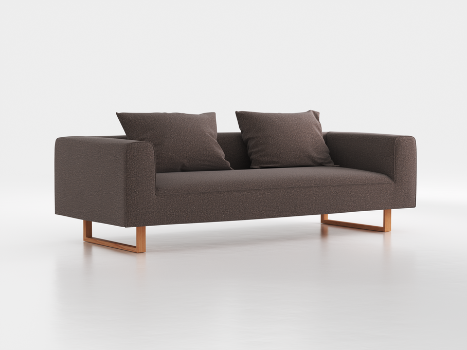 3er-Sofa Sereno B 235 x T 96 cm, inkl. 2 Kissen (70x55 cm), Kufenfuß, mit Bezug Wollstoff Tano Natur Dunkel (81), Buche