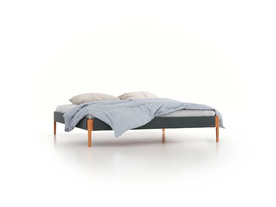 Bett Lorea ohne Betthaupt, 200 x 210 cm, Wollstoff Elverum Grüngrau (84), Buche