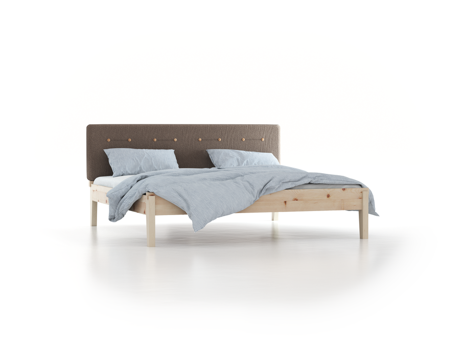 Bett Alpina mit Polsterbetthaupt, 200 x 210 cm, Wollstoff Tano Natur (79), Zirbe