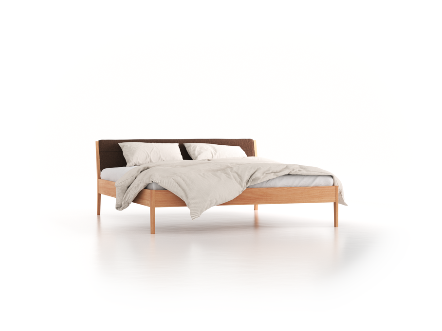 Bett Almeno mit Kopfhaupt inkl. abnehmbare Housse, 180 x 200 cm, Wollstoff Stavang Torf (64), Buche