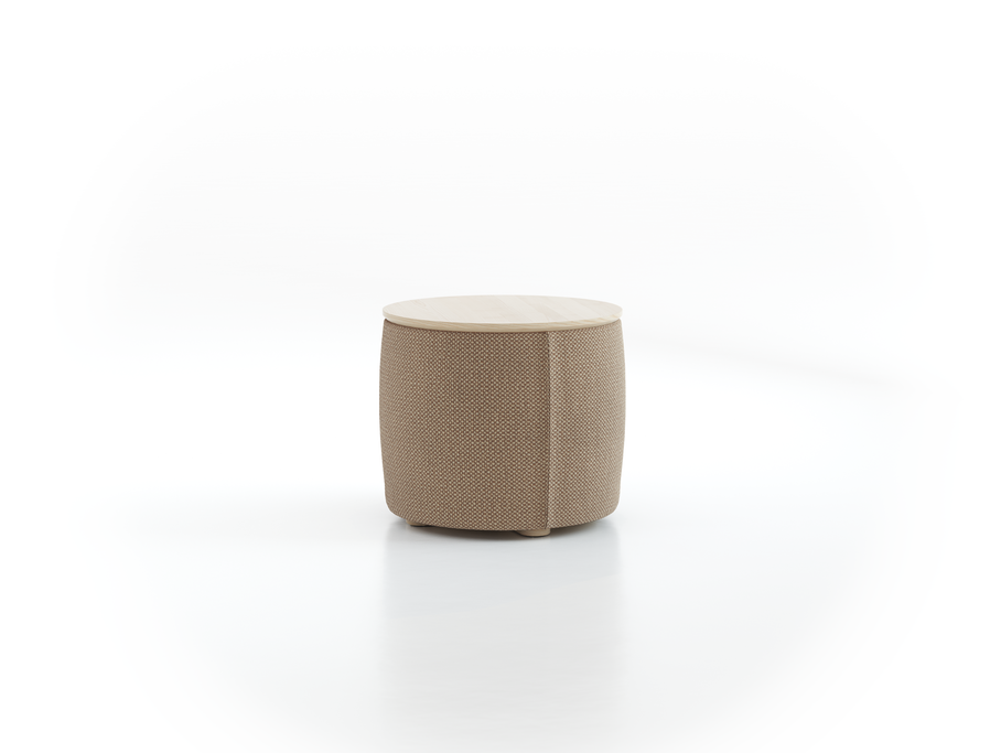 Sofatisch/Hocker Tambor mit Stauraum u. Holzdeckel, H 34,3 cm, Ø 39 cm, Bezug Wollstoff Elverum Haselnuss (74), Esche