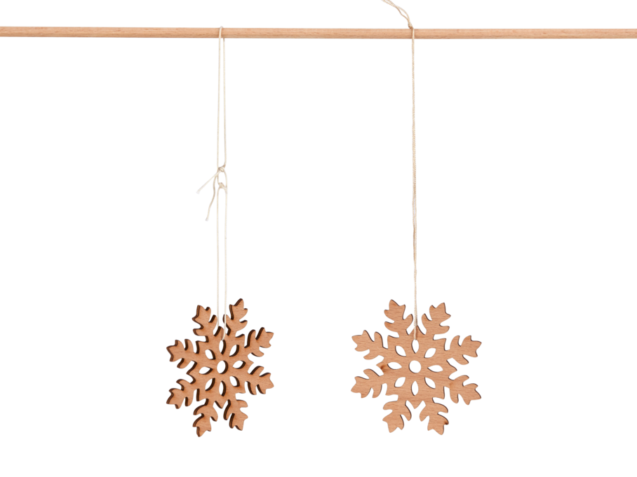 2er Set Weihnachtsschmuck, Schneeflocke, Buchenholz
