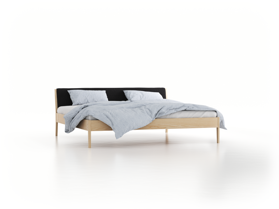Bett Almeno mit Kopfhaupt inkl. wechselbarer Housse, 200 x 200 cm, Wollstoff Kaland Schiefer (67), Esche