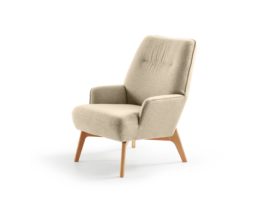 Fauteuil Coppa, Buche, mit Bezug Wollstoff Stavang Sand