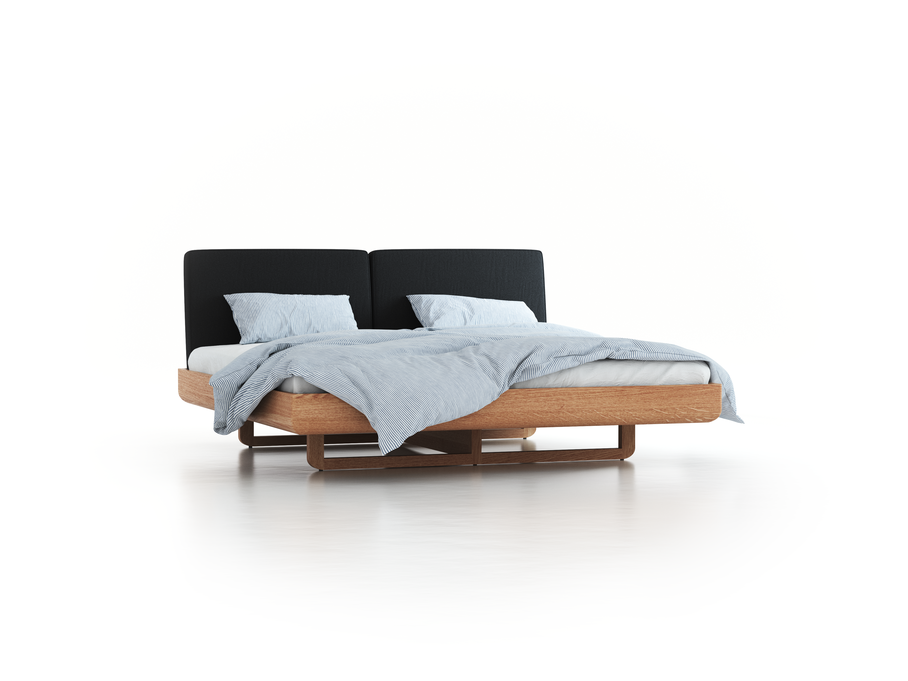 Bett Almara, 200 x 200 cm, mit Überzug Wollstoff Kaland Schiefer (67), Eiche