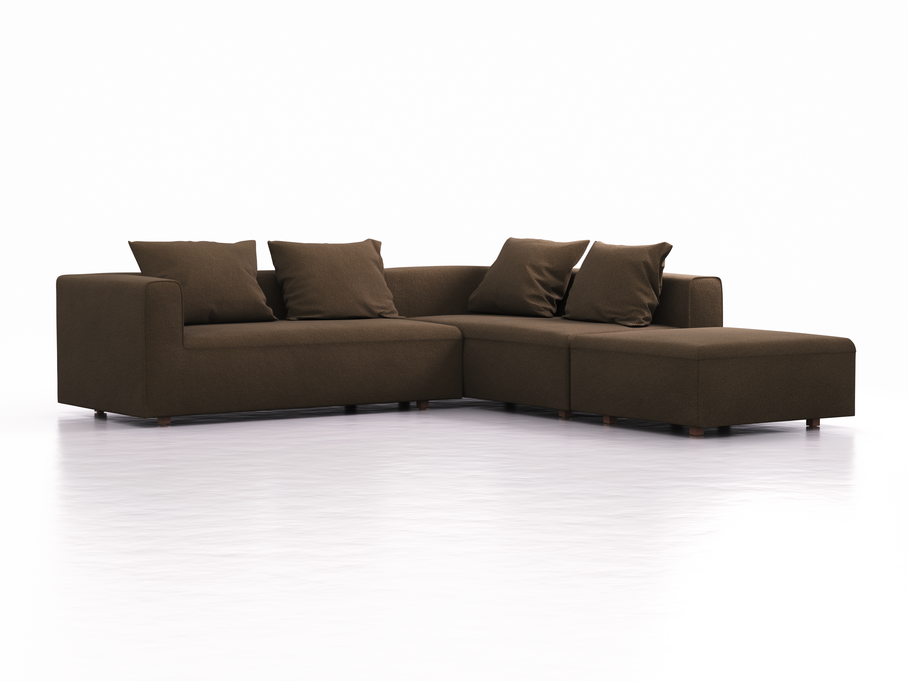 Ecksofa Sereno, bodennah, B276xT276xH71 cm, Sitzhöhe 43 cm, mit Liegeteil rechts inkl. 4 Kissen (70x55 cm), Buche, Wollstoff Kaland Torf