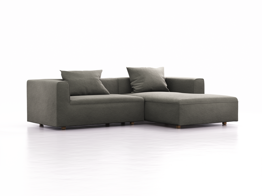 Lounge-Sofa Sereno, bodennah, B267xT180xH71 cm, Sitzhöhe 43 cm, mit Liegeteil rechts inkl. 2 Kissen (70x55 cm), Eiche, Wollstoff Elverum Mocca