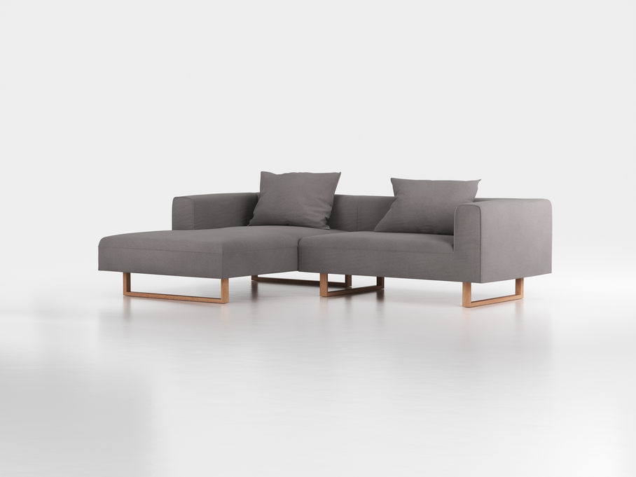 Lounge-Sofa Sereno inkl. 2 Kissen (70x55 cm), B 267 x T 180 cm, Liegeteil links, Kufenfuß, mit Bezug Wollstoff Elverum Mocca (73), Eiche