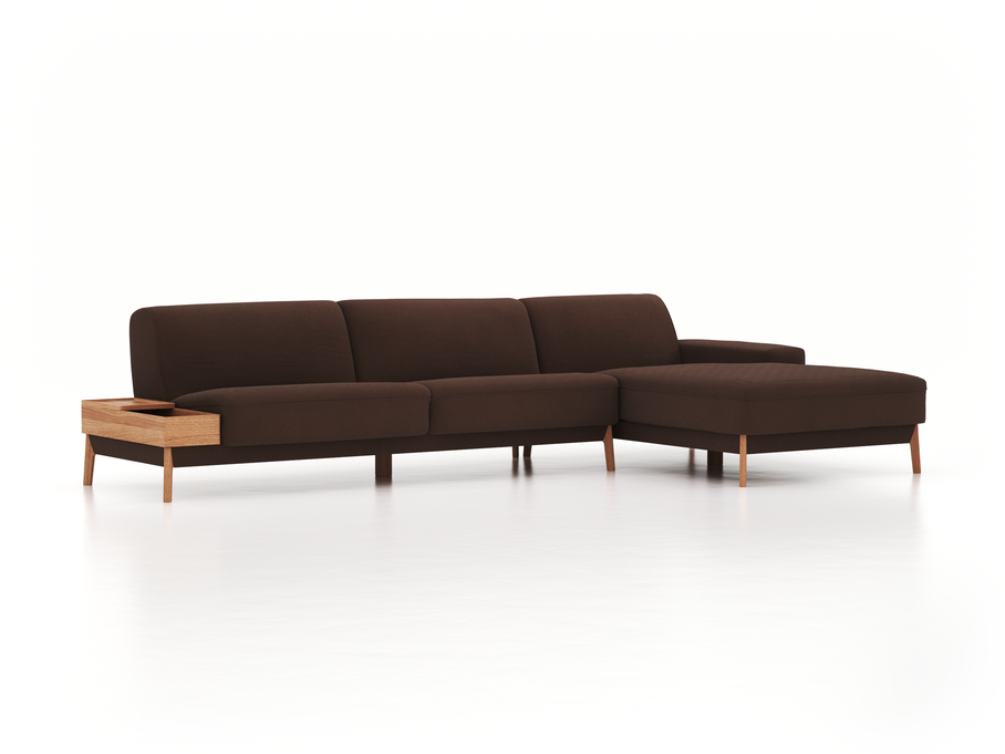 Lounge-Sofa Alani, B 340 x T 179 cm, Liegeteil rechts, Sitzhöhe in cm 44, mit Bezug Wollstoff Kaland Torf (70), Eiche
