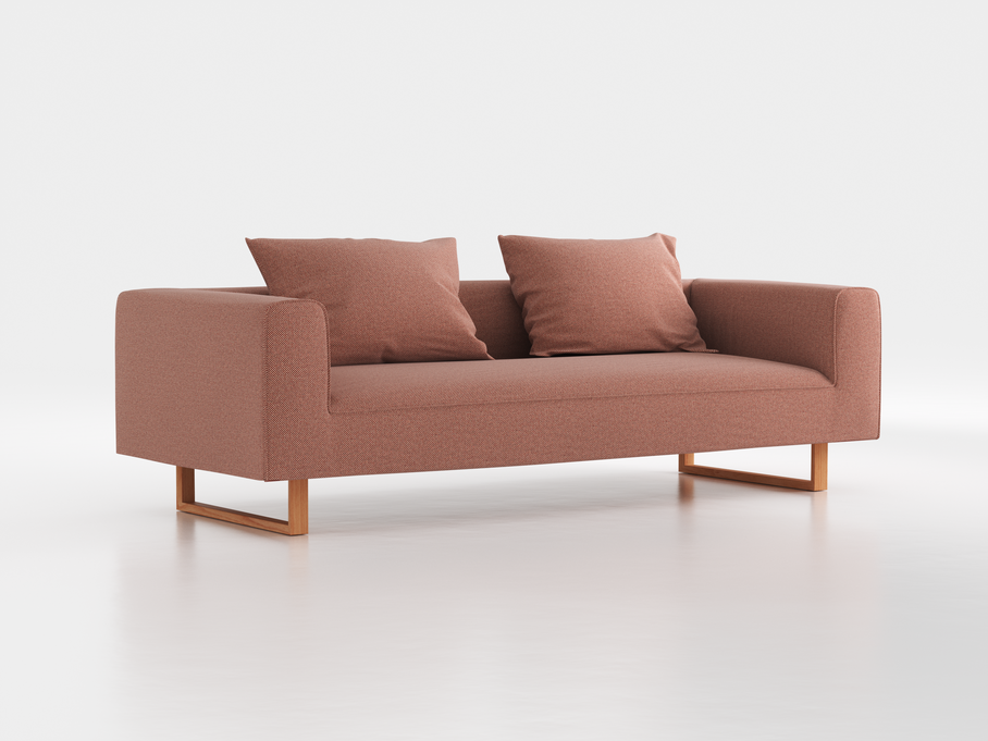 3er-Sofa Sereno B 235 x T 96 cm, inkl. 2 Kissen (70x55 cm), Kufenfuß, mit Bezug Wollstoff Elverum Ziegel (85), Buche