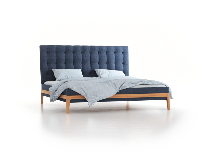 Polsterbett Filomena, 200 x 200 cm, Wollstoff Elverum Ozean (75), Buche
