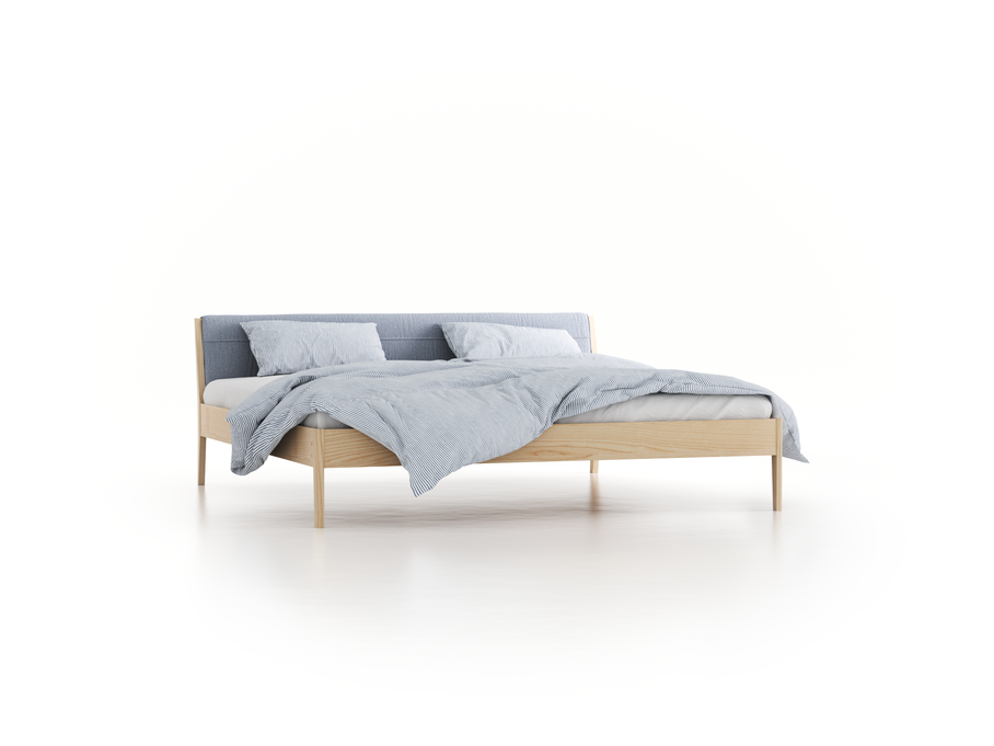 Bett Almeno mit Kopfhaupt inkl. wechselbarer Housse, 200 x 200 cm, Wollstoff Elverum Blaugrau (83), Esche