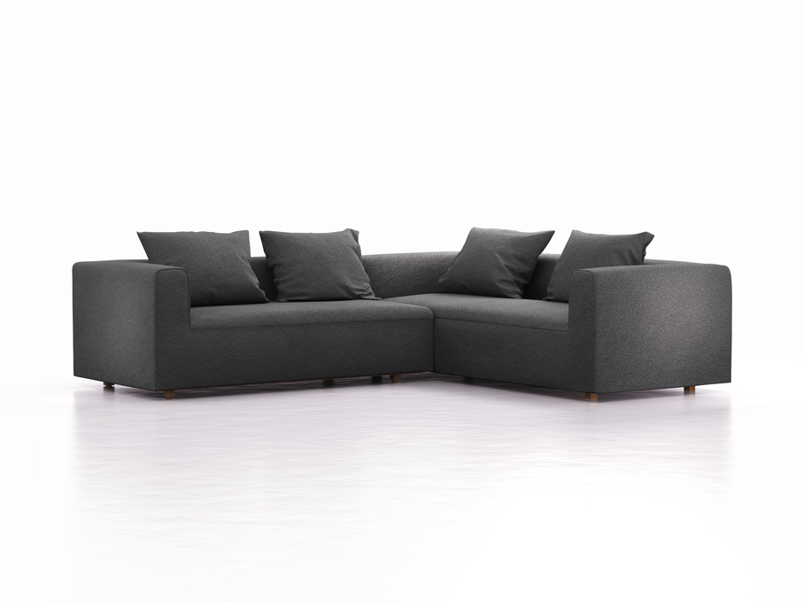 Ecksofa Sereno rechts, bodennah, B276xT235xH71 cm, Sitzhöhe 43 cm, inkl. 4 Kissen (70x55 cm), Eiche, Wollstoff Kaland Schiefer