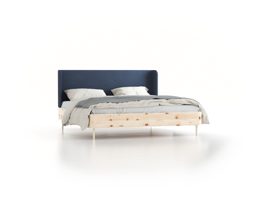 Bett Tonda mit Polsterbetthaupt, 180 x 200 cm, Wollstoff Elverum Ozean (75), Zirbe