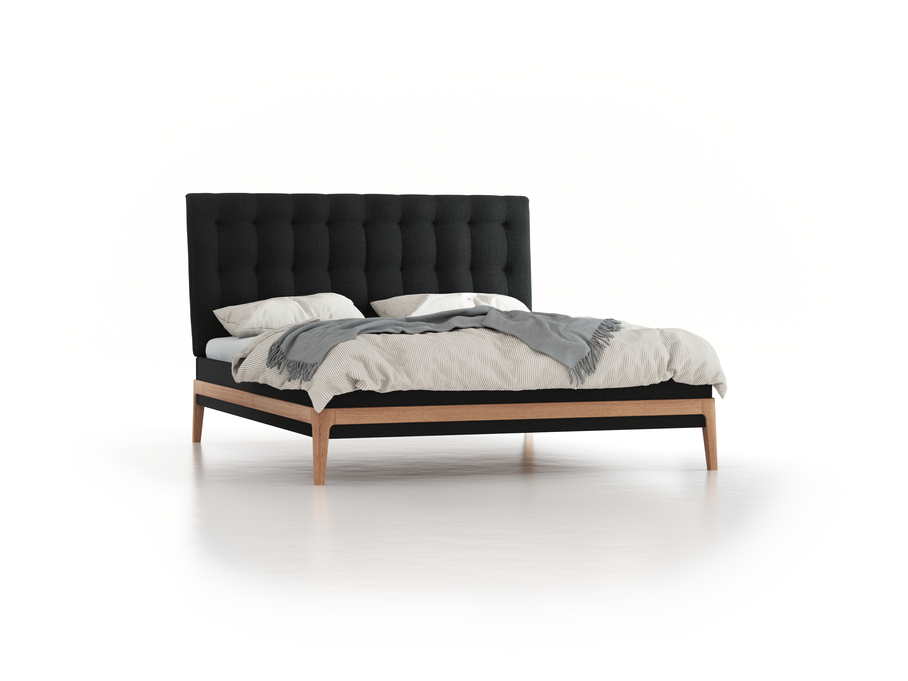 Polsterbett Filomena, 180 x 210 cm, Wollstoff Stavang Schiefer (60), Eiche
