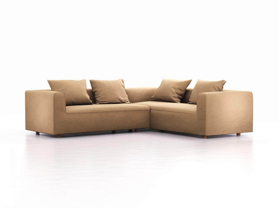 Ecksofa Sereno rechts, bodennah, B276xT235xH71 cm, Sitzhöhe 43 cm, inkl. 4 Kissen (70x55 cm), Eiche, Wollstoff Elverum Haselnuss