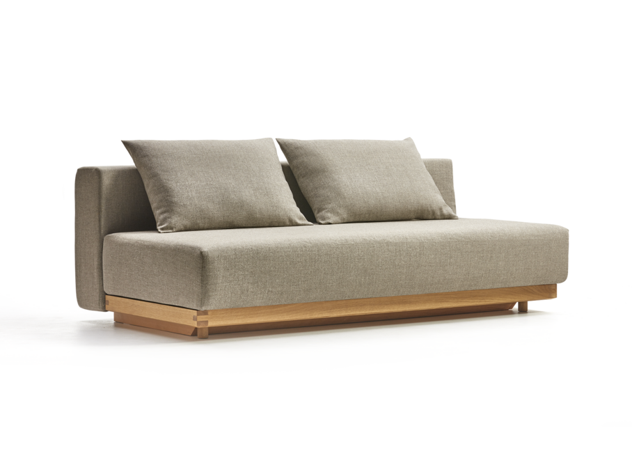Schlafsofa Nebo, Sitzhöhe 42cm/Sitztiefe 85cm, inkl. 2 Kissen (80 x 55cm), Wollstoff Tano Natur, Eiche