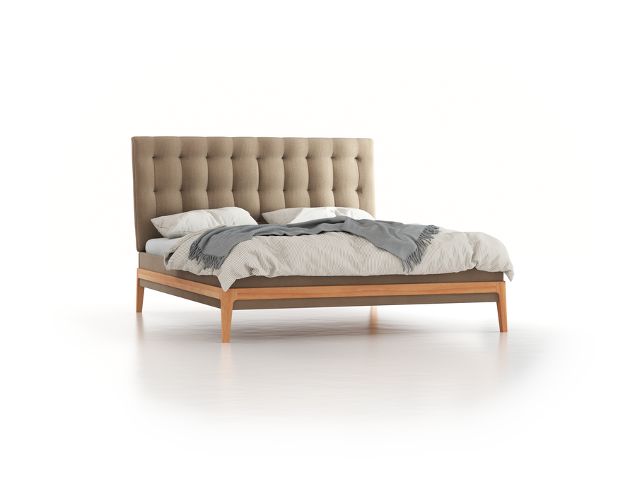 Polsterbett Filomena, 180 x 210 cm, Wollstoff Elverum Haselnuss (74), Buche