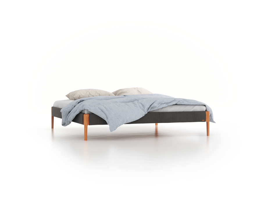 Bett Lorea ohne Betthaupt, 200 x 210 cm, Wollstoff Elverum Mocca (73), Buche