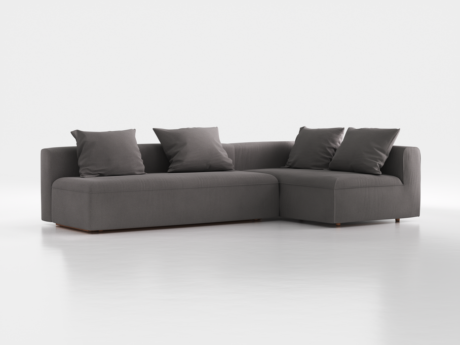 Ecksofa Sereno mit Schlaffunktion inkl. 4 Kissen (70x55 cm), Bodennah, B 300 x T180 cm, Eckteil rechts, mit Bezug Wollstoff Elverum Mocca (73), Buche