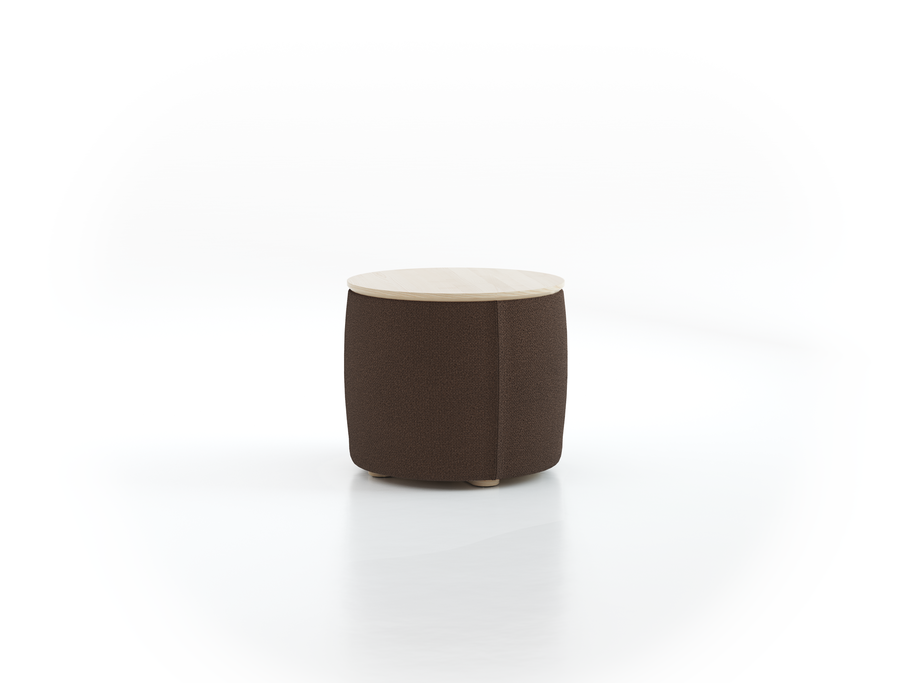 Sofatisch/Hocker Tambor mit Stauraum u. Holzdeckel, H 34,3 cm, Ø 39 cm, Bezug Wollstoff Kaland Torf (70), Esche