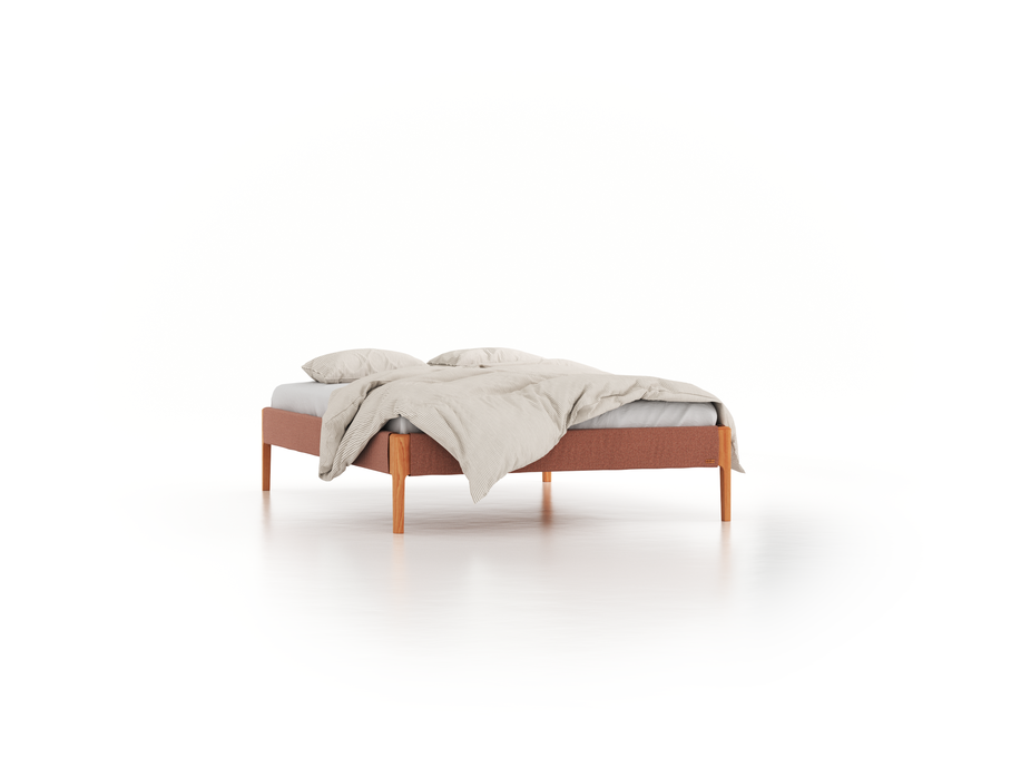 Bett Lorea ohne Betthaupt, 140 x 200 cm, Wollstoff Elverum Ziegel (85), Buche
