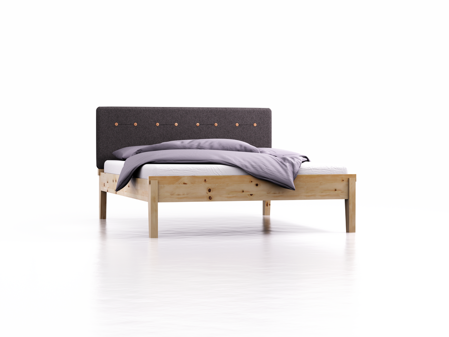 Bett Alpina mit Polsterbetthaupt, Wollstoff Stavang Stein, Breite 160 cm x Länge 200 cm, Zirbe