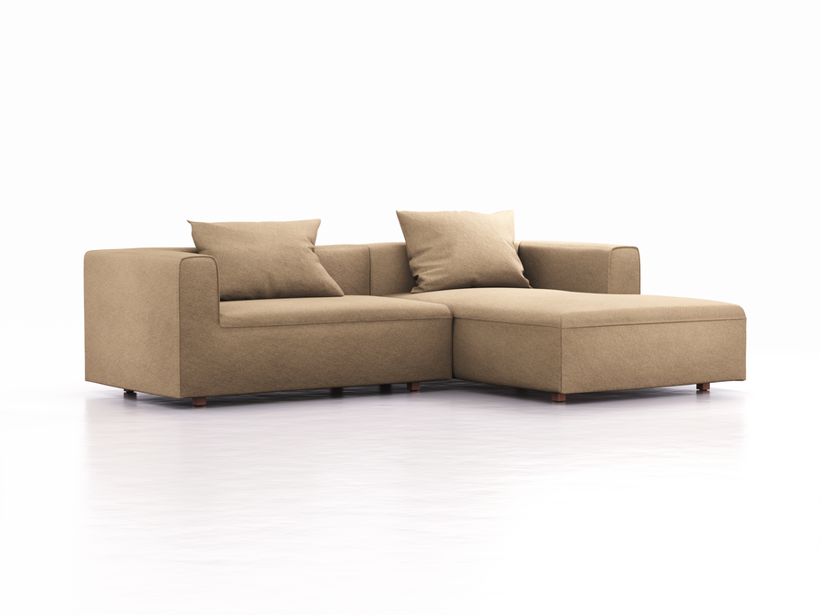 Lounge-Sofa Sereno, bodennah, B267xT180xH71 cm, Sitzhöhe 43 cm, mit Liegeteil rechts inkl. 2 Kissen (70x55 cm), Buche, Wollstoff Stavang Sand
