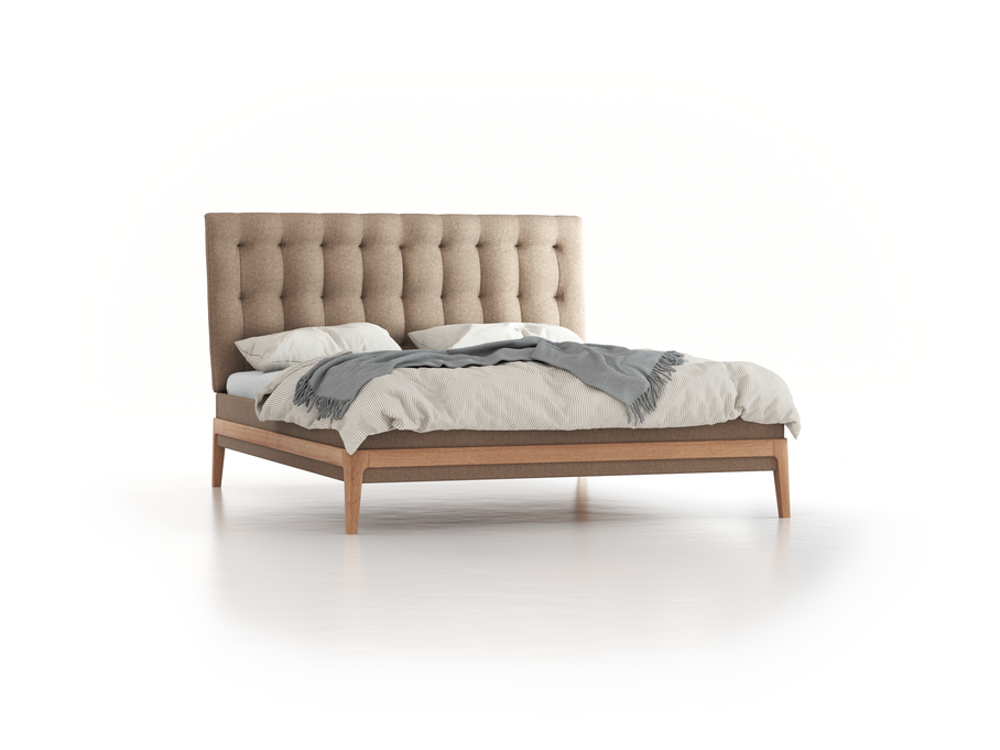Polsterbett Filomena, 180 x 210 cm, Wollstoff Stavang Sand (66), Eiche