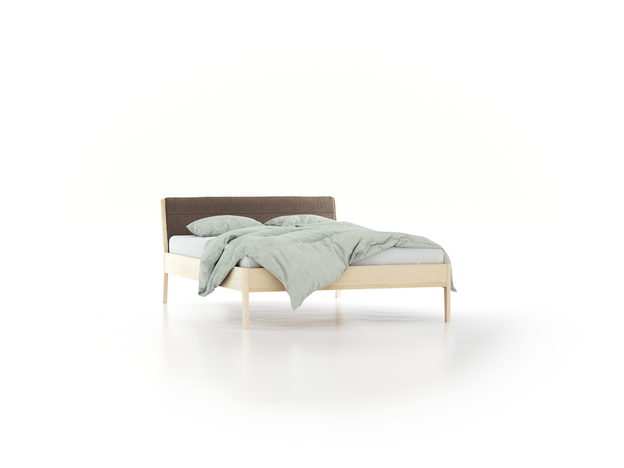 Bett Almeno mit Kopfhaupt inkl. abnehmbare Housse, 140 x 200 cm, Wollstoff Tano Natur (79), Esche