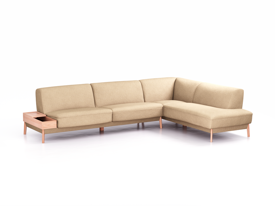 Ecksofa Alani, 320x224,5x82 cm, Sitzhöhe 44 cm, Buche, mit Bezug Wollstoff Stavang Sand