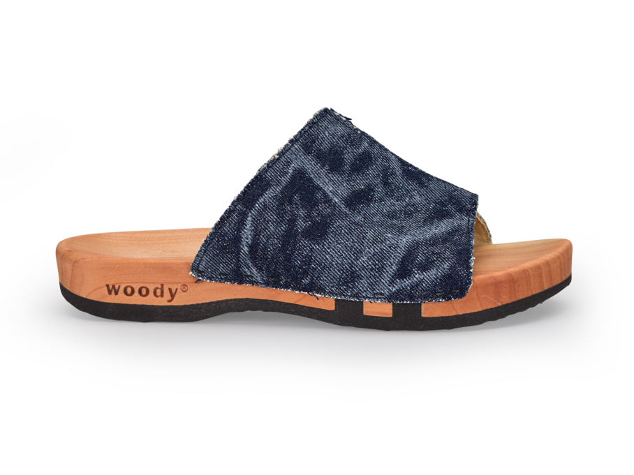 Denim Pantolette mit Holzsohle, 36 dark denim